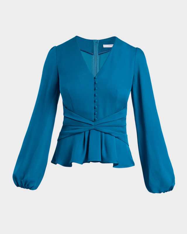 Cinched-Waist Silk Georgette Blouse
